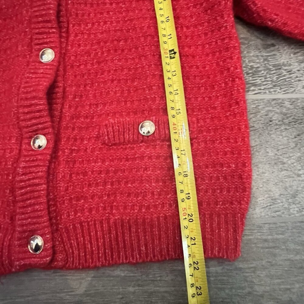 LOFT Women's Stitchy Sweater Jacket Size Large Cardigan Red Silver Knit - Picture 8 of 8